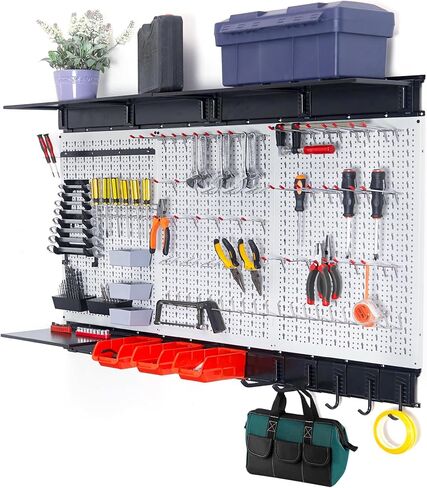 منظم حائط معدني بيجبورد مقاس 48 × 32 بوصة - مجموعة مكونة من 113 قطعة مع خطافات وصناديق تخزين المرآب ومنظم أدوات اللوحة in Kuwait