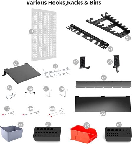 منظم حائط معدني بيجبورد مقاس 48 × 32 بوصة - مجموعة مكونة من 113 قطعة مع خطافات وصناديق تخزين المرآب ومنظم أدوات اللوحة in Kuwait