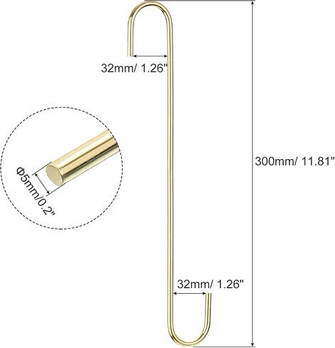 uxcell S Hanging Hooks, 5inch(120mm) Extra Long Steel Hanger, Indoor Outdoor Uses for Garden, Bathroom, Closet, Workshop, Kitchen, Gold Tone, 2Pcs in Saudi Arabia