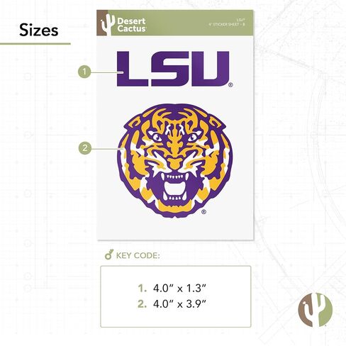 Desert Cactus LSU Louisiana State University Sticker Vinyl Decal Laptop Water Bottle Car Scrapbook (4 Inch Set VB) in Saudi Arabia