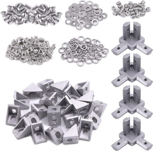 مجموعة موصلات الألومنيوم من سلسلة Glarks 230 قطعة 2020 تتضمن 22 قطعة دعامة زاوية، 44 قطعة صواميل T، 4 قطع موصل دعامة زاوية نهاية 3 اتجاهات ومسامير براغي رأس زر غسالات مسطحة in Kuwait