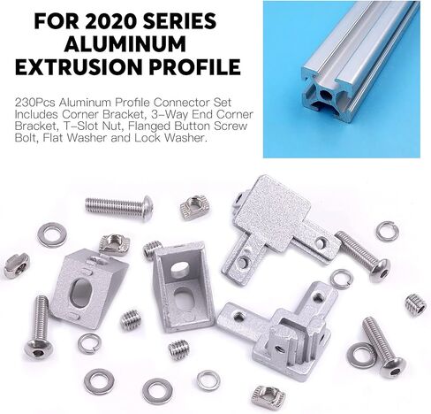 مجموعة موصلات الألومنيوم من سلسلة Glarks 230 قطعة 2020 تتضمن 22 قطعة دعامة زاوية، 44 قطعة صواميل T، 4 قطع موصل دعامة زاوية نهاية 3 اتجاهات ومسامير براغي رأس زر غسالات مسطحة in Kuwait