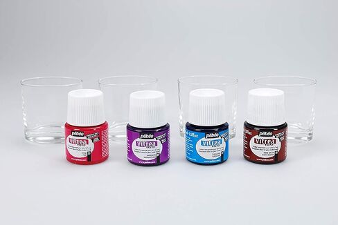 Pebeo Vitrea 160 Glossy Glass Paint - Set of 10 Assorted Colors, DIY Arts & Crafts Painting Supplies, Heat-Resistant Finish, Microwave & Dishwasher Safe Formula, 45 ml Bottles Bundled with Brush Set in Saudi Arabia