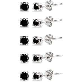 5-Pair Set Sterling Silver Black Sapphire 2.5mm Round Stud Earrings