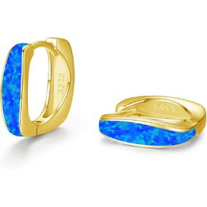 Opal Hoop Earrings for Women Hinged Hoop Earrings Sterling Silver/Rose Gold/ 14K Gold Plated Hoop Earrings Hypoallergenic Small Square Fashion Hoop Opal Jewelry Gifts for Women Girls