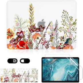 Case for MacBook Air 13.6 inch M3 A3113 M2 A2681 2024 2023 2022 Release with Liquid Display Touch ID, 5 in 1 Plastic Hard Shell&Keyboard Cover&Screen Protector&Webcam Cover, Field Flowers