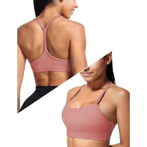 Y Back Sports Bra for Women, Low Impact Padded Racerback Spaghetti Strap Bras, Womens Workout Yoga Gym Tops