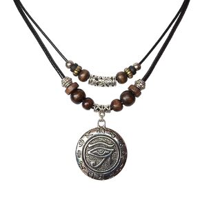 Double Layer Mysterious Egypt Eye of Horus Pendant Necklace Women/men Gold Evil Eye Necklace Egypt Round Jewelry (Gold)