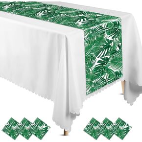 Safari Theme Table Runner Jungle Plastic Safari Table Decorations 14 x 108 Inch Tropical Leaf Hawaiian Luau Party Supplies for Wild One Birthday Party Baby Shower(6 Pcs, Animal Print)