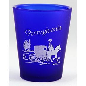 Pennsylvania Cobalt Blue Frosted Amish Scene Shot Glass