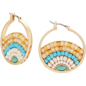 Beaded Hoop Earring, Gold, One Size