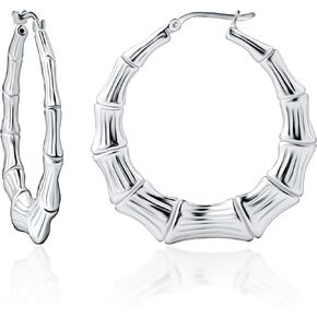 925 Sterling Silver Bamboo Earrings Women, Boho Style Large Hoop Earrings Door Knocker Earrings for Party, Anniversary < Birthday