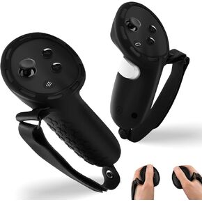 Controller Grips for Meta Quest 3, Silicone Soft VR Controller Grips Joystick Cover Protective Sleeve with Adjustable Hand Strap Nonskid Compatible with Oculus Quest 3 Accessories, Black
