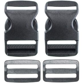 West Coast Paracord Plastic Side Release Buckle and Tri-Glide Packs - 1 1/2 Inch Webbing Strap Clasp - Black - 4 Pack (2 Buckles and 2 Tri-Glides)