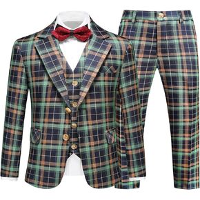 Boys Tuxedo Suits Size 4-16 Plaid Stripe Dress Suit Jacket for Boys 3 Piece Tweed Pinstripe Slim Fit Suits Set