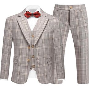Boys Tuxedo Suits Size 4-16 Plaid Stripe Dress Suit Jacket for Boys 3 Piece Tweed Pinstripe Slim Fit Suits Set