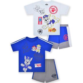 Paw Patrol Nickelodeon Boys Mix and Match Short Sleeve T-Shirt and Shorts 4 Piece Set for Toddlers and Big Kids