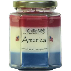 America - Patriotic Red, White & Blue Blended Soy Candle by Just Makes Scents - Great for Veterans Day, Memorial Day and Independance Day Decorations