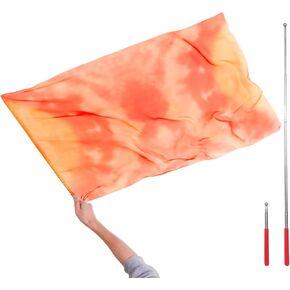 Worship Flag with Scalable Rod, 45" Rectangular Sheer Chiffon Flag for Dance Practice Performance, Praise Dance Flag, Divine Flag, Church Flag (B1)