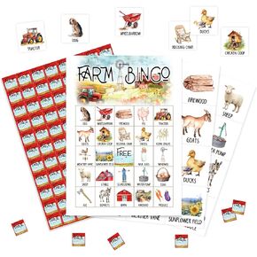 Farm Bingo Game Cards, Farm Barn Bingo Games for Adults, Field Bingo Cards Supplies, Farm Animal Bingo Birthday Party Decor Favors, Card Gifts for Women Friends Family Birthday Holiday, 04