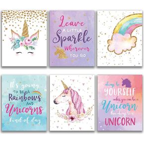 Inspirational Watercolor Unicorn Rainbow Art Prints Poster, 8x10", Unicorn Wall Decor, Unicorn Decor Gifts for Girls Kids, Cute Wall Decor for Nursery Bedroom, Rainbow Posters for Girls Room, Unframed (Sparkle)