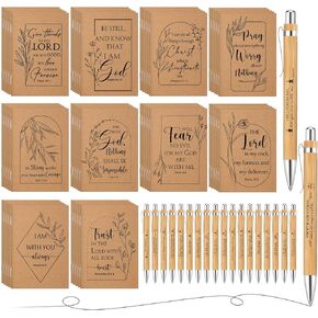 100 Pcs Father's Day Christian Gifts Include Bible Verse Notebooks Inspirational Bamboo Pens Wooden Keychains Bulk Appreciation Gifts for Church Men Women Religious Party Favors