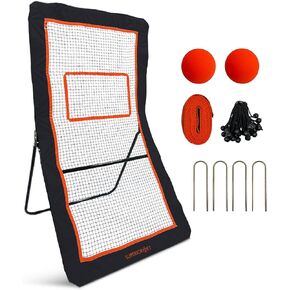 4x7FT Lacrosse Rebounder,Volleyball Training Equipment,Bouced Back Net in Different Angels with 2 Lacrosse Balls for Backyard Practice