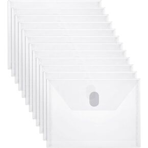 Document Folders, 12 Pack Clear Die & Stamp Storage Bag 7.5 x 5.5 inch Transparent Plastic Envelopes with Closure Waterproof Poly Envelope File Holder for DIY Scrapbooking Card Craft Organizer