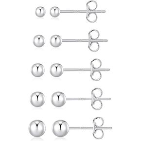 S925 Sterling Silver Stud Earrings for Women Men Small Stud Earrings Set for Multiple Piercing Hypoallergenic Ball Cubic Zirconia Stud Pearl Earrings for Womens 3/4/5/6/7mm Stackable Studs Women Gift