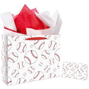 Jiaoiudi Baseball Party Bags with Tissue Paper Greeting Card Baseball Goodie Bags Baseball Gift Bags Large with Handles