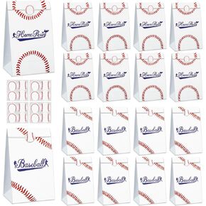 PIXHOTUL Baseball Gift Bags, 20 Pack Paper Baseball Goodie Bags with Stickers, Baseball Party Favors Treat Bags for Kid's Birthday, Baseball Game Day, Baby Shower, Game Celebration