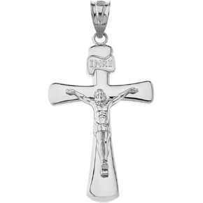 Claddagh Gold Fine 925 Sterling Silver Catholic Jesus Christ on INRI Cross Crucifix Pendant Sizes (S-L)