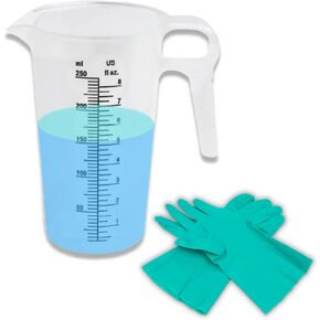 Measuring Pitcher, Plastic, Multipurpose - Great for Chemicals, Oil, Pool and Lawn - Ounce (oz) and Milliliter (mL) Increments, Bundle with ACCUTECH Nitrile Gloves (13 mil) XL (8oz)