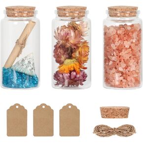 120 ml Small Glass Jars with Cork Lids, 3 Pack Small Bottles With Twine & Extra Cork Stoppers & Tags, Mini Sand Jar, Seashell Jar, Glass Vials with Lids, Pill Jar,Spell Jar