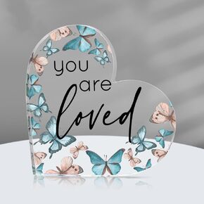 Inspirational Butterfly Gift You Are Loved Decor Acrylic Heart Shaped Keepsake with Rustic Butterflies for Employee Appreciation Office Business Favor Graduation Gifts Students Teacher(Purple)
