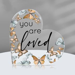 Inspirational Butterfly Gift You Are Loved Decor Acrylic Heart Shaped Keepsake with Rustic Butterflies for Employee Appreciation Office Business Favor Graduation Gifts Students Teacher(Purple)