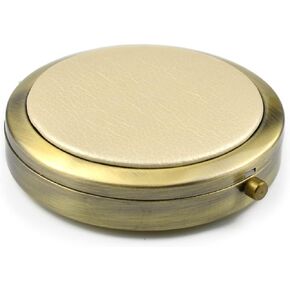 Retro Compact Pill Case with Mirror for Purse Travel Medicine Organizer (Light Gold), PC02