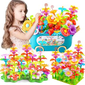 139PCS Flower Garden Building Block Toys for Girls Age 3, 4, 5, 6, 7 Year Old - Educationcal STEM Toys with Moving Storage Box - Colorful Flowers Stacking Toddlers Play Set for Kids Age 3-6