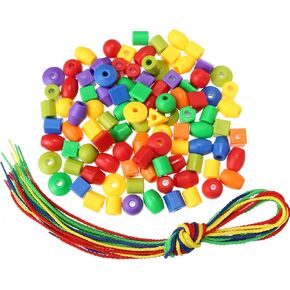 TOODOO سلسلة الخرز مع 100 خرزة، 10 سلاسل وجلد مجموعة الخرز للأطفال الصغار مرحلة ما قبل المدرسة التعلم التوحد المهني in Kuwait