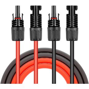 HQST Solar Panel Extension Cable 10 Feet 10AWG with Female and Male Connector Solar Panel Adaptor Kit Tool (10FT Red + 10FT Black)
