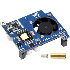 Power Over Ethernet HAT (D) for Raspberry Pi 4B/3B+, PoE HAT with Cooling Fan, IEEE 802.3af-Compliant,5V 2.5A PoE Power Output,Compatible with Raspberry Pi 4B/3B+ Official Case
