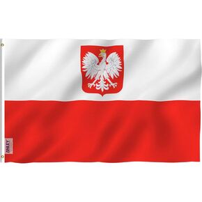 Anley Fly Breeze 3x5 Foot Poland State Ensign Flag - Vivid Color and Fade proof - Canvas Header and Double Stitched - Polish Eagle Flags Polyester with Brass Grommets 3 X 5 Ft
