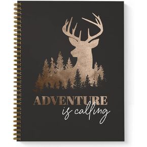 Softcover Adventure Is Calling مقاس 8.5 × 11 بوصة، دفتر/مجلة صيد حلزونية، 120 صفحة مسطرة بالكلية، غطاء متين مصفح لامع، سلك ذهبي حلزوني. صنع في الولايات المتحدة الأمريكية