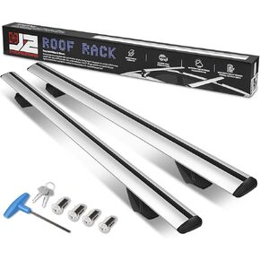 J2 Engineering J2-RR-135-WH Pair of 55" Aluminum Roof Rack Cross Bars Cargo Luggage Carrier for Raised Rails with Angled Edges, Universal, 38" - 54.5" Adjustable, Silver
