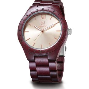Mens Light Weight Unique Wood Watch, Uwood Series Handmade Sandalwood Analog Quartz Vintage Roman Number Natural Wooden Wristwatch