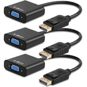 Display Port to VGA,3 Pack, Gold-Plated DisplayPort to VGA Converter Adapter (Male to Female) for Computer, Desktop, Laptop, PC, Monitor, Projector, HDTV, HP, Lenovo, Dell, ASUS and More