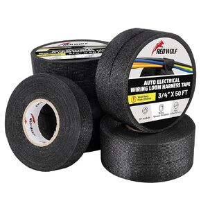 RED WOLF 10 Rolls 3/4 Inch x 50 FT Wiring Harness Tape High Temp Flame Retardant Wire Cable Self-Adhesive Fabric Tape for Electrical Automotive Harness Wrap Protection Noise Damping Cables Fixed