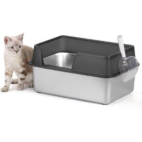 Stainless Steel Litter Box, Large High Sided Cat Litter Box with Enclosure, Covered Kitty Litter Box, Durable Metal Litter Box with Scoop Included, No Leakage, Easy to Clean(Black)