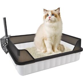 Large Cat Litter Box with High Sides,Semi Enclosed Cats Litter Box,Anti-Splashing Detachable Cat Litter Pan,Kitten Toilet with Litter Sifting Scoop for Big Middle Small Cats,Easy to Clean No Odor