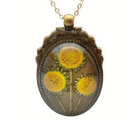 Sunflower Natural Sunshine Daisy with 3 Real Sun Flowers Pendant 18k Gold Plated Necklace for Women Handmade